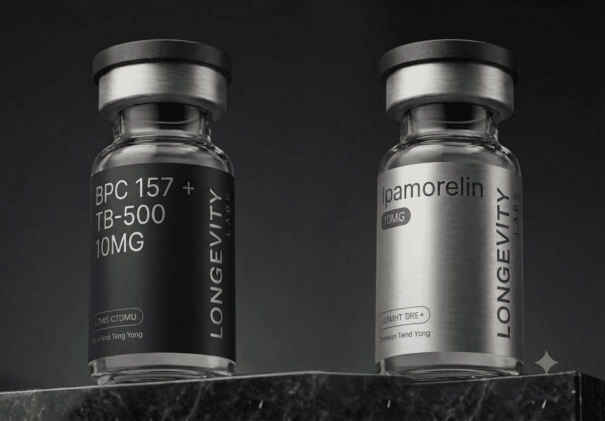 Longevity Labs research vials - BPC 157 + TB-500, Ipamorelin
